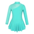 thumbnail image 1 of Xnihocha Girls Mesh Splice Long Sleeve Bodysuit Sequined Mock Neck Ballet Dance Figure Skating Dress Mint Green 4, 1 of 5