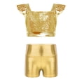 thumbnail image 1 of Xnihocha Girls Metallic Crop Tops with Shiny Shorts Cheer Outfit 2 Piece Dance Costumes for Ballet Gymnastics Gold 12, 1 of 7