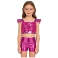 thumbnail image 1 of Xnihocha Girls Metallic Crop Tops with Shiny Shorts Cheer Outfit 2 Piece Dance Costumes for Ballet Gymnastics Hot Pink 6, 1 of 7