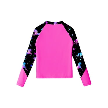 Xnihocha Girls Rash Guard Shirt Long Sleeve UPF 50  Water Beach Sport Swim Shirt Pool Bathing Tops Hot Pink 12