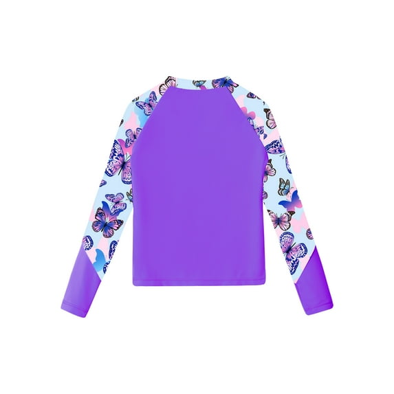Xnihocha Girls Rash Guard Shirt Long Sleeve UPF 50+ Water Beach Sport Swim Shirt Pool Bathing Tops Purple 14