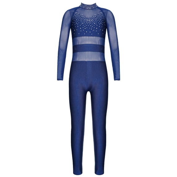 Xnihocha Girls Sparkle Long Sleeve Leotards for Gymnastics Dancing Ballet Bodysuit Full Unitards Navy Blue 16