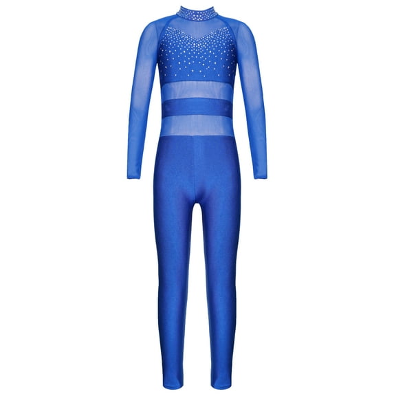 Xnihocha Girls Sparkle Long Sleeve Leotards for Gymnastics Dancing Ballet Bodysuit Full Unitards Royal Blue 10