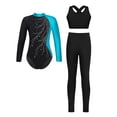 thumbnail image 1 of Xnihocha Gymnastics Leotard for Girls Long Sleeve Unitard with Leggings and Vest Tumbling Dance Outfit Lake Blue 14, 1 of 3