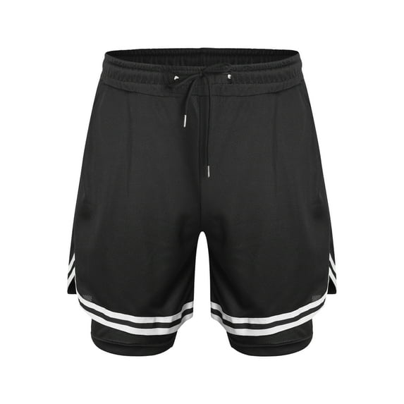 Xnihocha Kids Boys Drawstring Elastic Waistband Training Running Cycling Shorts Built-in Leggings Black XS