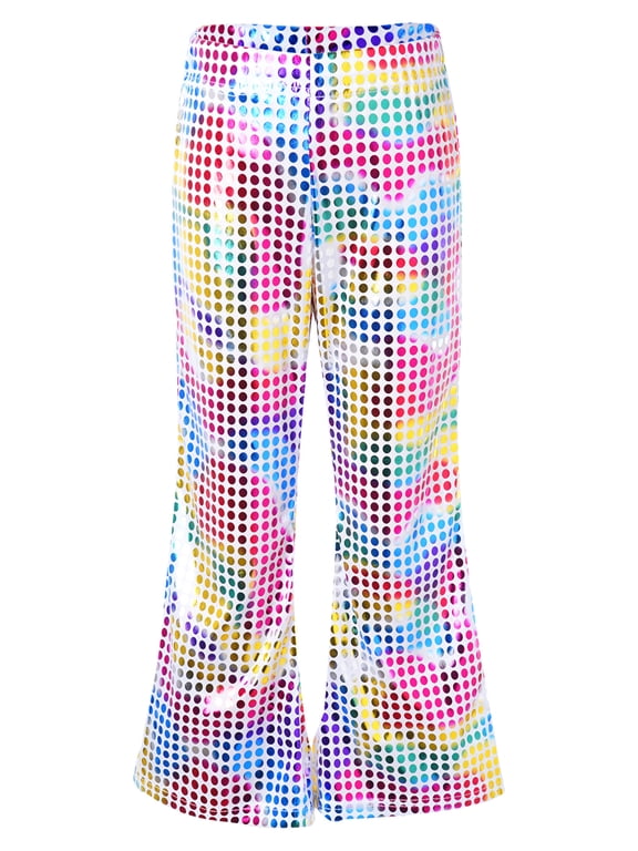 Kids Boys Girls Glitter Sequins Jazz Hip Hop Dance Flare Pants Bell Bottoms Disco Trousers Colorful 2-3