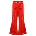 thumbnail image 1 of Xnihocha Kids Boys Girls Glitter Sequins Jazz Hip Hop Dance Flare Pants Bell Bottoms Disco Trousers Red 9-10, 1 of 7