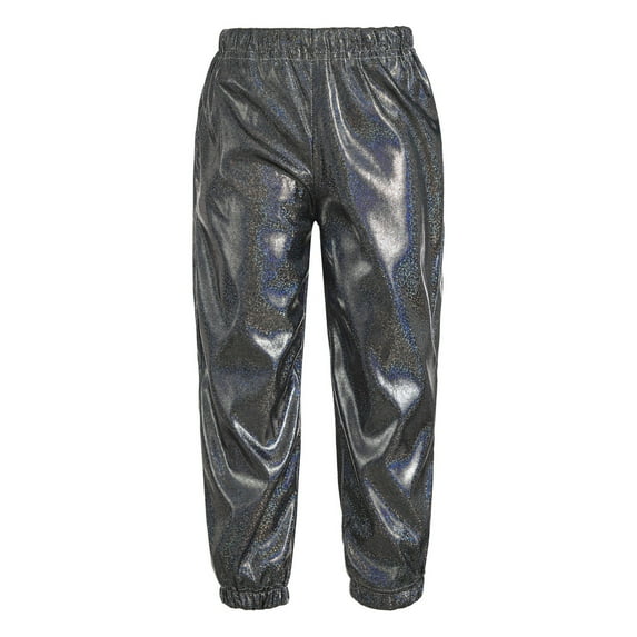 Xnihocha Kids Boys Girls Shiny Metallic Harem Pants Elastic Waistband Jazz Dance Trousers Loose Black 100