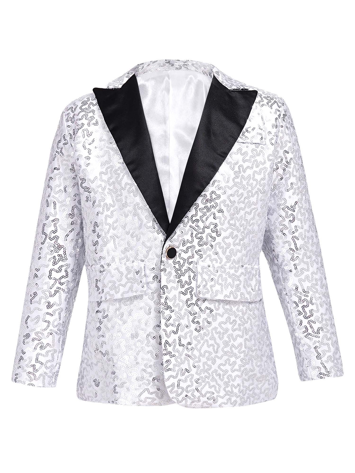 Xnihocha Kids Boys Girls Shiny Sequins Lapel Jacket Coat Tuxedo