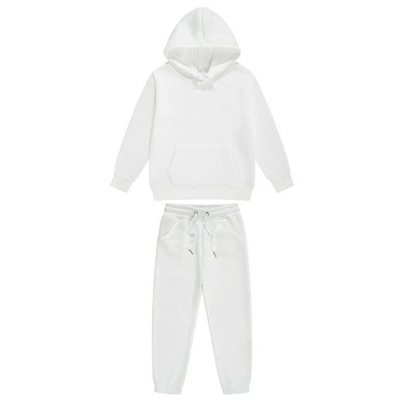 Xnihocha Kids Boys Girls Solid Color SweatSuit Sports Warm Outfit Long Sleeves Hooded Hoodie White 120
