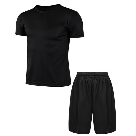 Xnihocha Kids Boys Quick Dry Tracksuit Sportwear Short Sleeve T-shirts with Athletic Shorts Swim Black 22