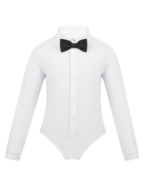 Kids Boys Salsa Latin Dance Bodysuit Ballroom Dancewear Professional Ballet Modern Leotards White 6