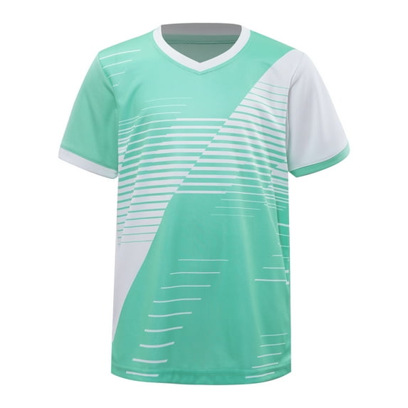 Xnihocha Kids Boys Striped Soccer Jersey Football Basketball Training T-shirts Workout Athletic A Light Green L