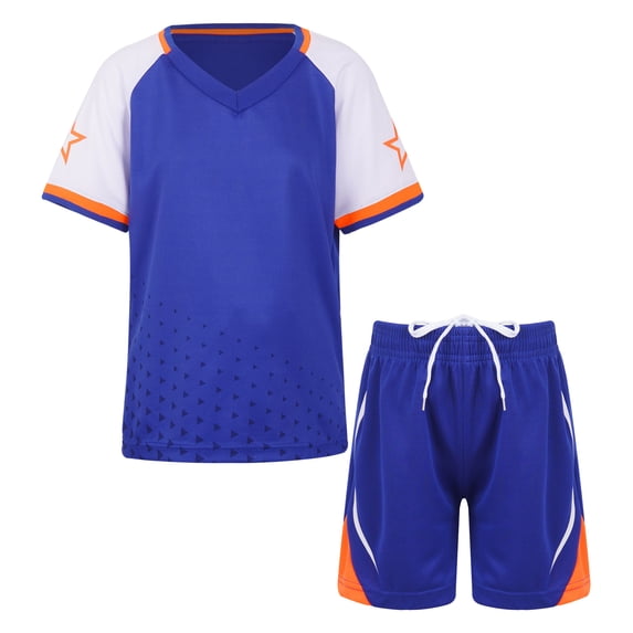 Xnihocha Kids Boys Summer Tracksuits Basketball Football Jersey Set Short Sleeve Sport T-shirt Shorts Blue S