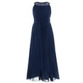 thumbnail image 1 of Xnihocha Kids Flower Girl Dress Sleeveless Rhinestone Pageant Wedding Party Chiffon Maxi Ball Gown Dark Navy 8, 1 of 6