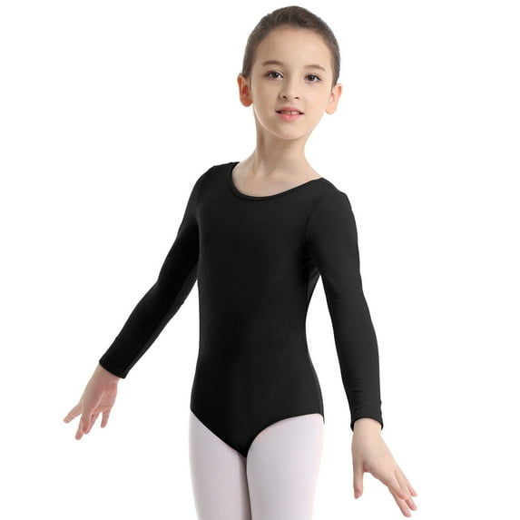 Xnihocha Kids Girls Basic Long Sleeve Ballet Dance Gymnastics Leotard Black 12