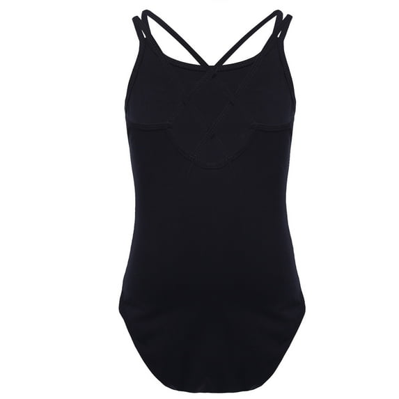 Xnihocha Kids Girls Basic Spaghetti Straps Ballet Dance Leotard Team Performance Wear Size 3-14 Black 5-6