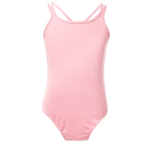Xnihocha Kids Girls Basic Spaghetti Straps Ballet Dance Leotard Team Performance Wear Size 3-14 Pink 5-6