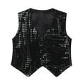 thumbnail image 1 of Xnihocha Kids Girls Boys Sequined Hip Hop Jazz Dance Disco Party Costume Vest Waistcoat Jacket Top Black 7-8, 1 of 5
