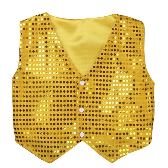Xnihocha Kids Girls Boys Sequined Hip Hop Jazz Dance Disco Party Costume Vest Waistcoat Jacket Top Gold 11-12