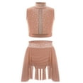 thumbnail image 1 of Xnihocha Kids Girls Contemporary Lyrical Ballroom Dance Clothes Set Sleeveless Shiny Crop Top with Skirt Dusty Pink 14, 1 of 3