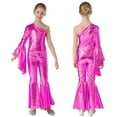 thumbnail image 1 of Xnihocha Kids Girls Disco Costume One Shoulder Bell-bottom Party Disco Jumpsuit Jazz Hip Hop Dance Leotard Hot Pink 6, 1 of 6