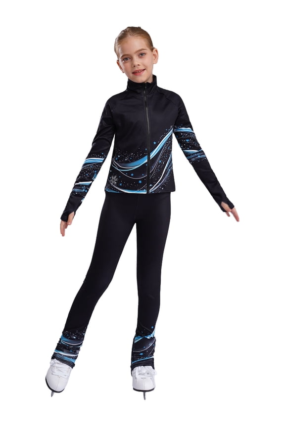 Kids Girls Figure Ice Skating Suit Warm Jacket and Pants Set 2 Piece Sport Dance Outfits Tracksuit Blue 8