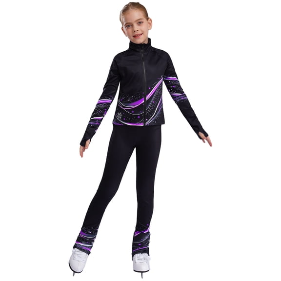 Xnihocha Kids Girls Figure Ice Skating Suit Warm Jacket and Pants Set 2 Piece Sport Dance Outfits Tracksuit Purple 12