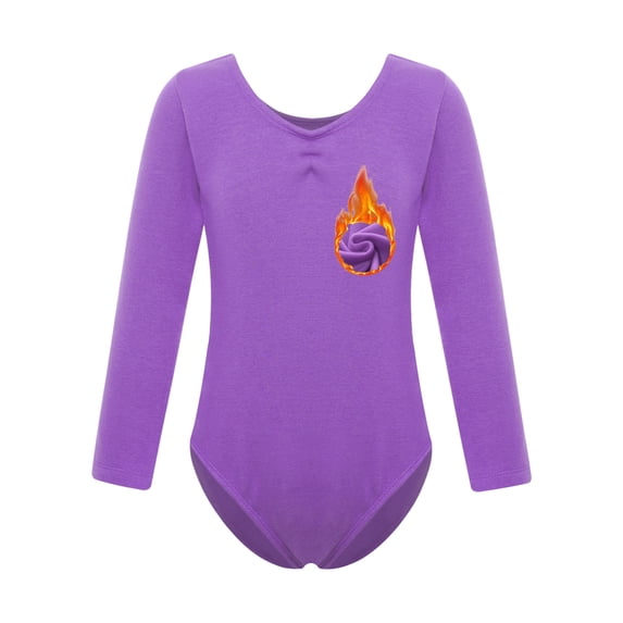Xnihocha Kids Girls Fleece-Lined Long Sleeves Ballet Modern Dance Gymnastic Leotard Solid Color Purple 140