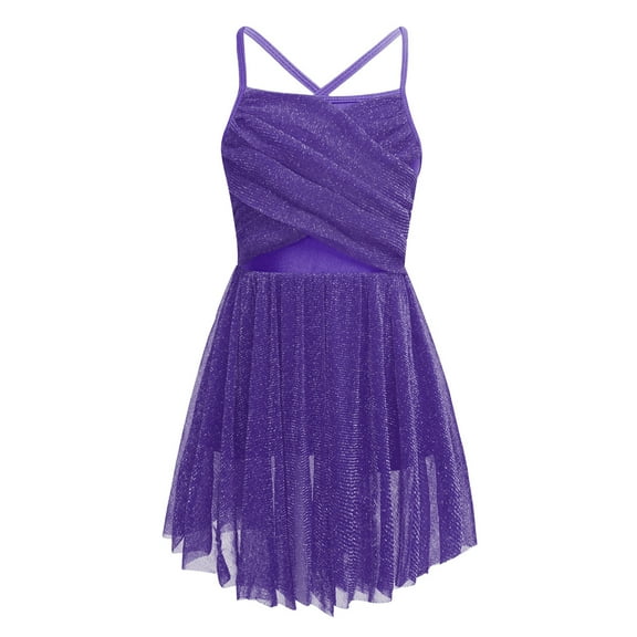 Xnihocha Kids Girls Glitter Mesh Ballet Leotard for Lyrical Modern Dance Dress Ballerina Dancewear Purple 8