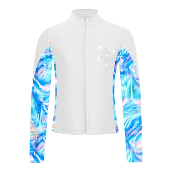 Xnihocha Kids Girls Gym Workout Athletic Sport Jacket Zipper Sparkly Rhinestone Figure Ice Skating White 16