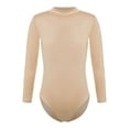 thumbnail image 1 of Xnihocha Kids Girls Long Sleeve Gymnastics Leotard Mock Neck Ballet Dance Nude Unitard One Piece Mock Neck 130, 1 of 7
