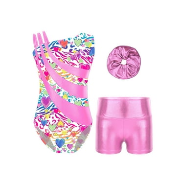 Xnihocha Kids Girls Metallic Ballet Gymnastic Leotard Bodysuit Suit Straps Shoulder Unitard with Pink 10