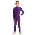 thumbnail image 1 of Xnihocha Kids Girls Metallic Teamwear Uniform Full Body Unitard Jumpsuit Leotard for Gymnastic Dance Purple-A XXL, 1 of 6