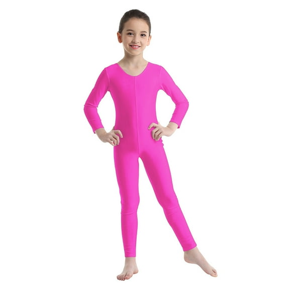 Xnihocha Kids Girls Metallic Teamwear Uniform Full Body Unitard Jumpsuit Leotard for Gymnastic Dance Rose 3-4
