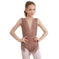 thumbnail image 1 of Xnihocha Kids Girls Rhythmic Gymnastics Leotard Deep V Back Shiny Rhinestone Tassels Dance Bodysuit Dusty Pink 6, 1 of 6