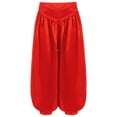 thumbnail image 1 of Xnihocha Kids Girls Satin Belly Dance Pants Wide Leg Bloomers Trousers Arab Princess Party Performance Pants Red 6, 1 of 5