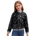thumbnail image 1 of Xnihocha Kids Girls Sequin Bomber Jacket Sparkly Glitter Long Sleeve Baseball Jackets Hip Hop Jazz Dance Black 10, 1 of 7
