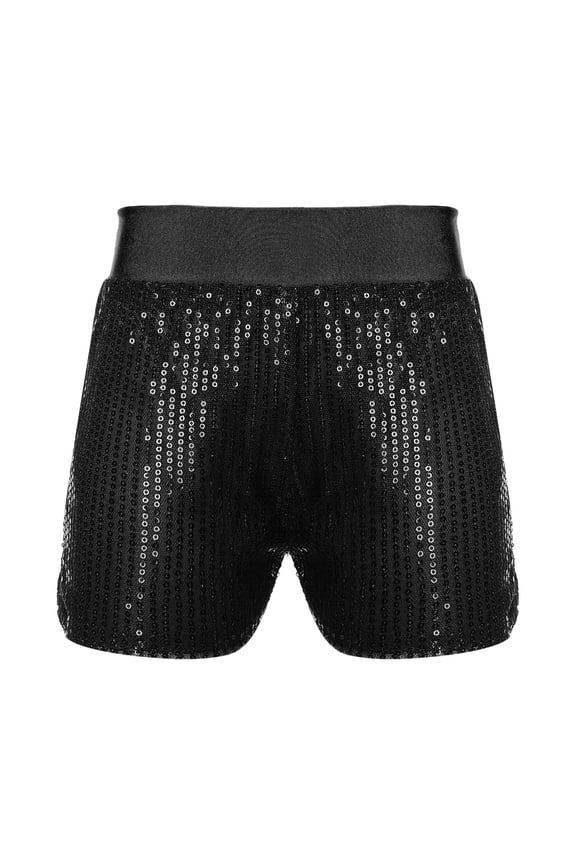 Kids Girls Sequins Jazz Dance Shorts Tumbling Disco Dance Booty Shorts Gymnastics Hot Pants Black 7-8