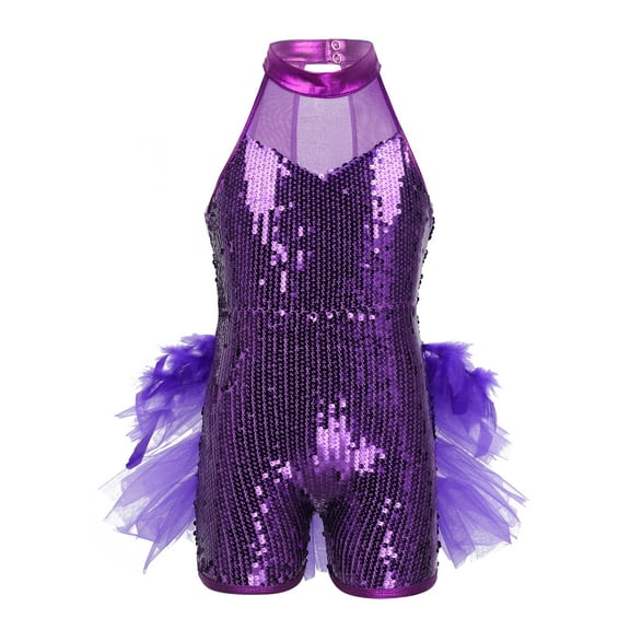 Xnihocha Kids Girls Sequins Sleeveless Jazz Dance Leotard Dress Latin Ballet Gymnastic Ballroom Jumpsuit Purple 8