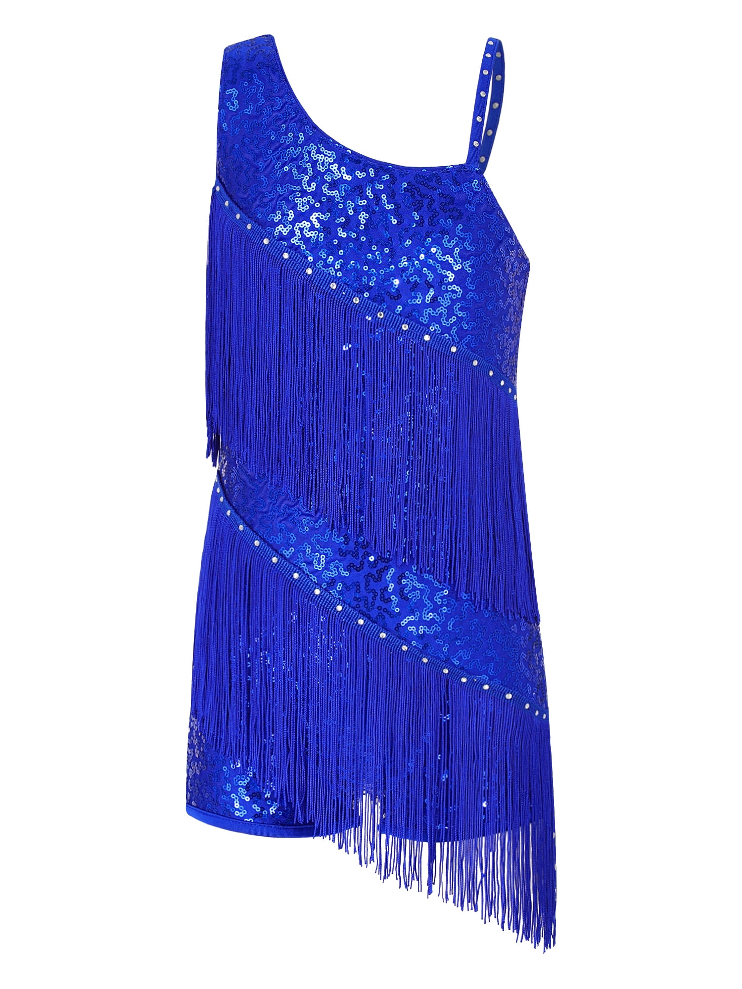 DANCE QUEEN 2328-2 Kid Pleated long Sleeve International Klein Blue Latin Dress main image 0