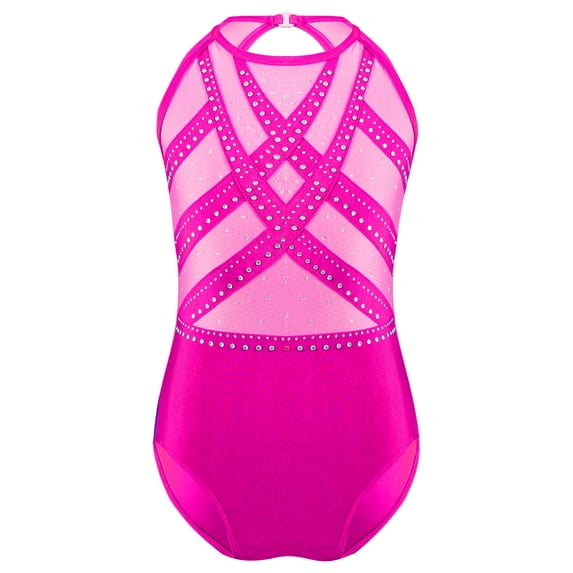 Xnihocha Kids Girls Sleeveless Gymnastics Leotards Keyhole Back Color Block Bodysuit Gym Yoga Hot Pink 12