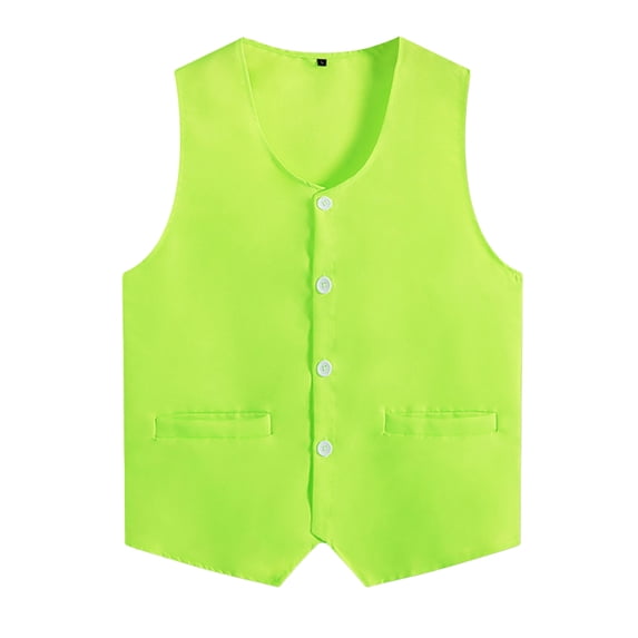 Xnihocha Kids Volunteer Activities Vest Solid Color Button Down Waistcoat Boys Girls Waiter Bartender Fluorescent Green L/12