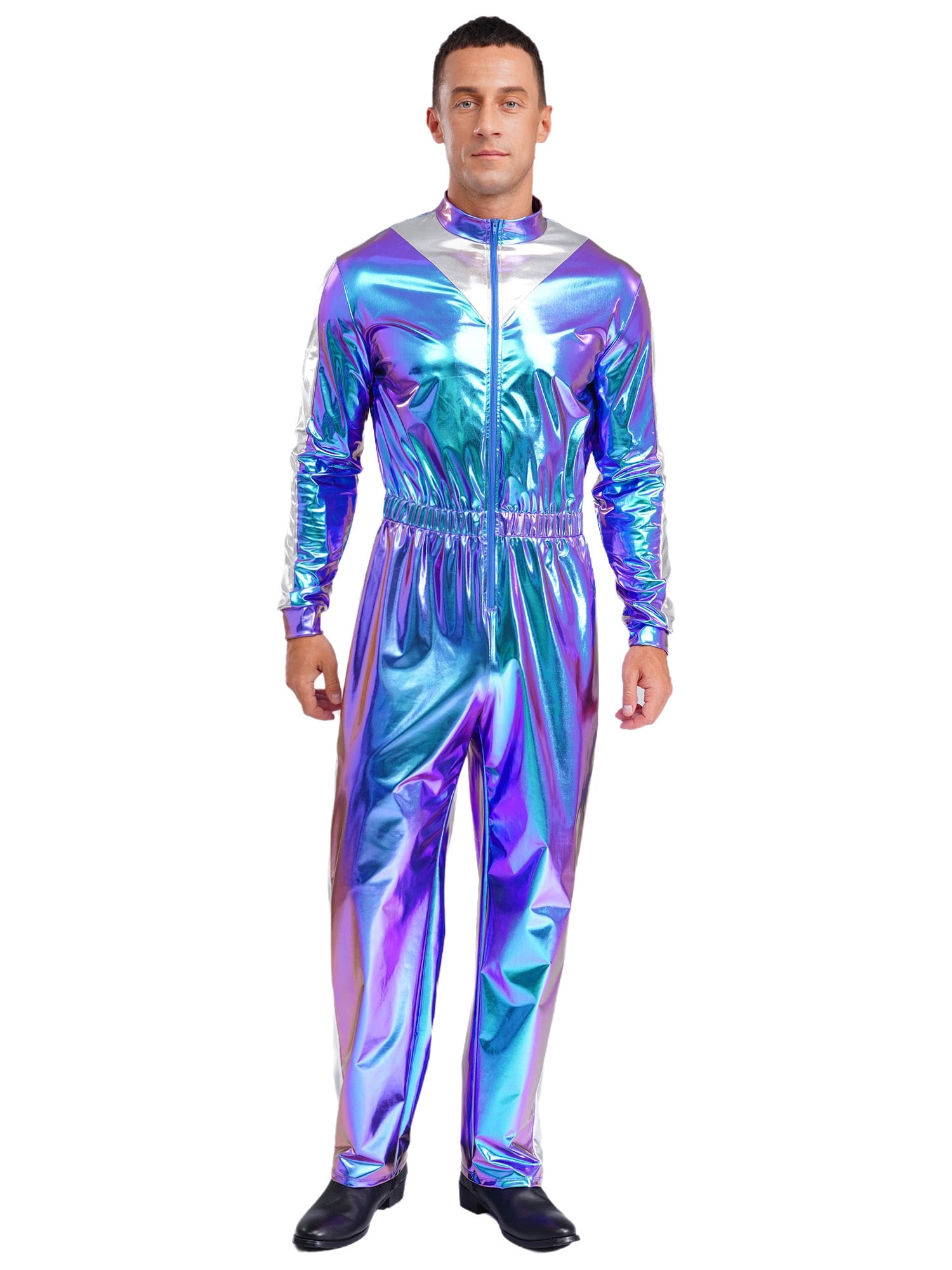 Xnihocha Men’s 70s Disco Jazz Dance Rompers Shiny Metallic Jumpsuit for ...