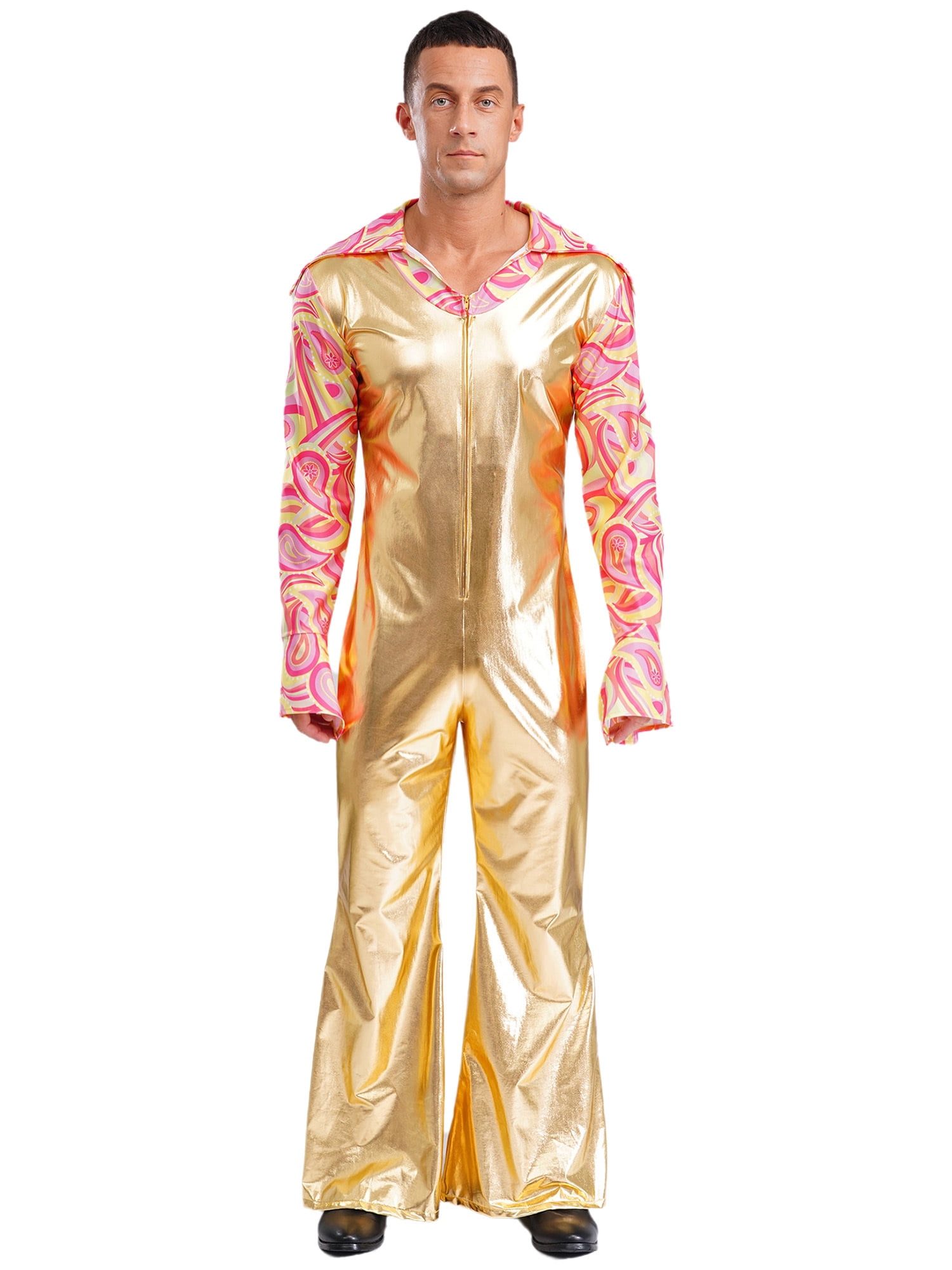 Xnihocha Men's Hippie Rompers 70's Disco Dance Jumpsuit Patchwork ...