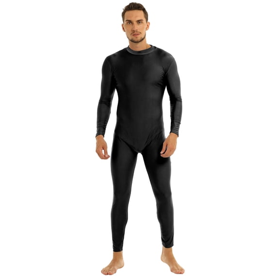 Xnihocha Men's Jumpsuit Spandex Long Sleeve One Piece Unitard Zentai Bodysuit Dancewear Zipper Catsuit Black 2XL