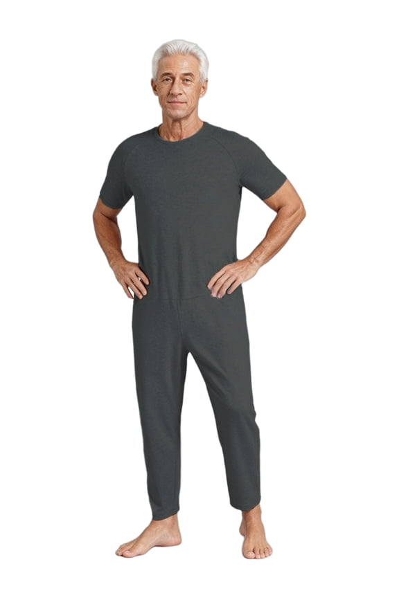 Men's Special Need Clothing Security Back-zip Jumpsuit Easy Care Romper For Elderly Limited Mobility Dark Grey XL