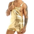 thumbnail image 1 of Xnihocha Mens Shiny Metallic Bib Overalls Suspender Shorts Pants Overalls Rave Party Cosplay Outfits Gold XXL, 1 of 6