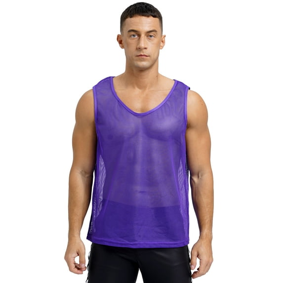 Xnihocha Mens Sports Scrimmage Training Vest Hollow Out Mesh Football Soccer Jersey Mesh Tank Tops Purple L