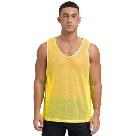 Xnihocha Mens Sports Scrimmage Training Vest Hollow Out Mesh Football Soccer Jersey Mesh Tank Tops Yellow L